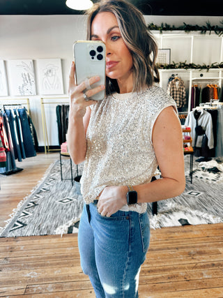 Champagne Sequin Bubble Tank-Tops Casual-VerClare Boutique