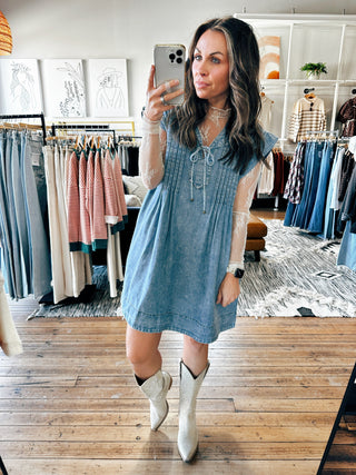 Denim Pleated Dress-2 Colors-Dresses & Rompers-VerClare Boutique