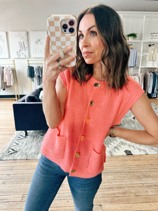 Vanessa Buttons Sweater Vest - Guava-SweatersVanessa Buttons Sweater Vest - Guava | VerClare Boutique | Chenoa, IL-VerClare Boutique