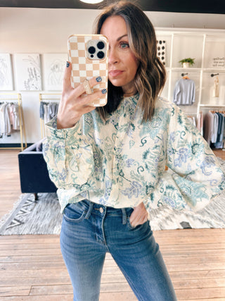 Whitney Cornflower/Turquoise Blouse - Blue-Tops CasualWhitney Cornflower/Turquoise Blouse – Blue | VerClare Boutique | Chenoa, IL-Shop the Whitney Cornflower/Turquoise Blouse in blue at VerClare Boutique. A lightweight, flowy blouse with vibrant color and an easy, flattering fit for everyday wear.-VerClare Boutique