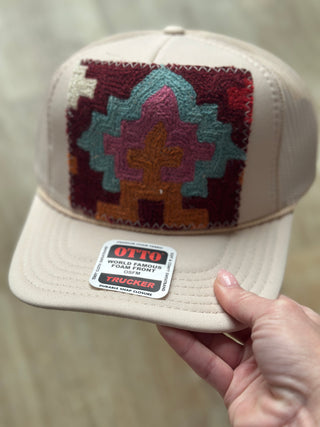 Orijinal Designs Trucker Cap-Sand With Burgundy, Pink, Blue & Orange