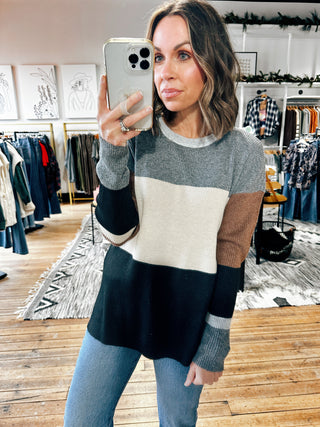 Charcoal Color Block Pullover-Tops Basic Print-VerClare Boutique