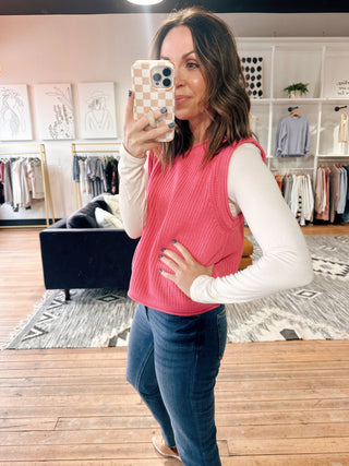 Mira Sleeveless Sweater Top - Punch-Tops Basic SolidWishlist Mira Sleeveless Sweater Top – Punch | VerClare Boutique | Chenoa, IL-Shop the Wishlist Mira Sleeveless Sweater Top in Punch at VerClare Boutique. A lightweight knit perfect for layering or wearing solo for an easy, polished look.-VerClare Boutique