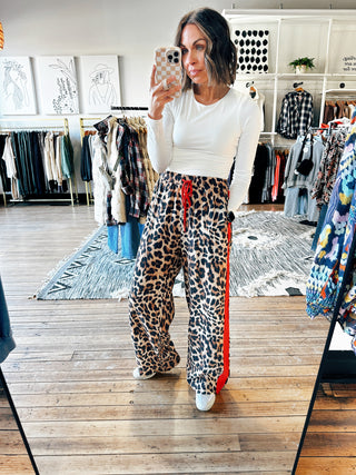 Front View. Leopard Side Track Pants-Bottoms-VerClare Boutique