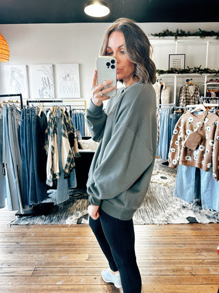 Dropped Shoulder Olive Sweatshirt-Jackets & Kimonos-VerClare Boutique