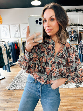 Retro Printed Blouse-Tops Casual-VerClare Boutique