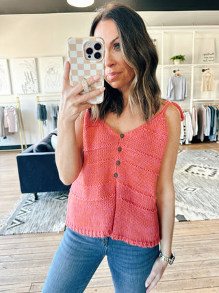 Averie Tie Shoulder Cami - Pink/Coral-Tops Basic PrintWishlist Elaria Scallop Sweater Tank – M. Blue | VerClare Boutique | Chenoa, IL-Shop the Wishlist Elaria Scallop Sweater Tank in M. Blue. A lightweight sweater tank with feminine scalloped details, perfect for layering or wearing solo. Available now at VerClare Boutique! | VerClare Boutique | Chenoa, IL-VerClare Boutique