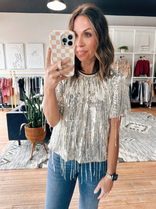 Fynra Sequin Fringe Top-Tops Casual-VerClare Boutique