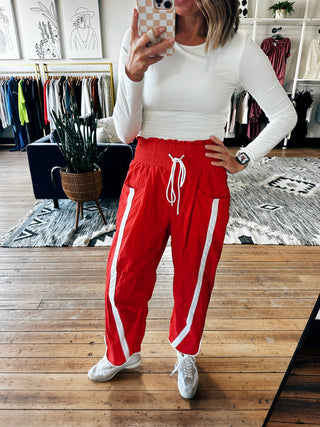 Miranda Red Sporty Stripe Pants-BottomsMiranda Red Sporty Stripe Pants | VerClare Boutique | Chenoa, IL-Women's Track Pant | Miranda Red Sporty Stripe Pants | Sizes: S, M, L, XL | Free US shipping on all eligible orders. Located in Chenoa, Illinois-VerClare Boutique