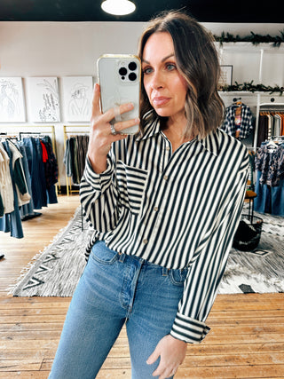 Satin Stripe Top-Tops Casual-VerClare Boutique