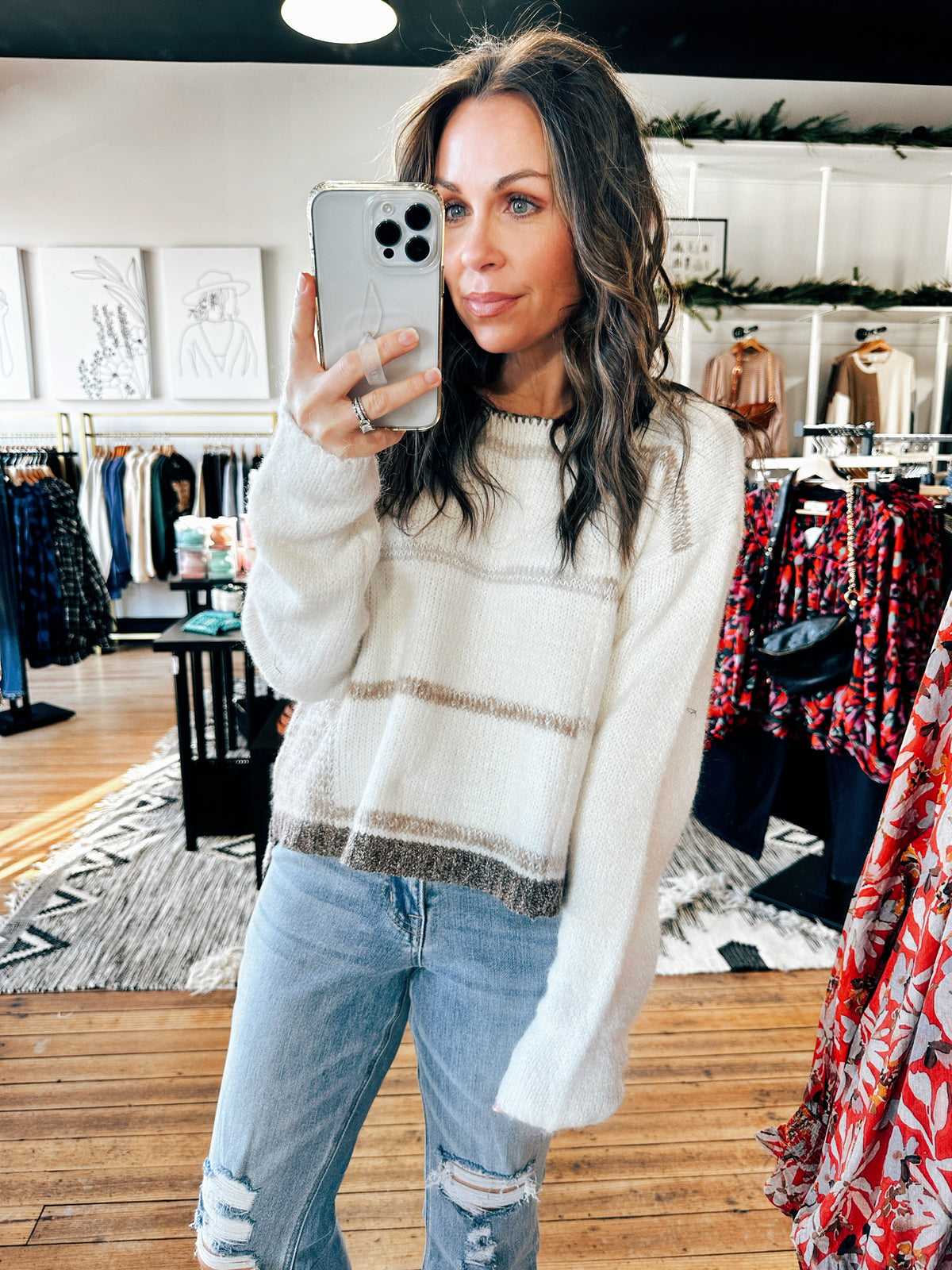 Front View. Mona Stripe Pullover Sweater-sweater-VerClare Boutique