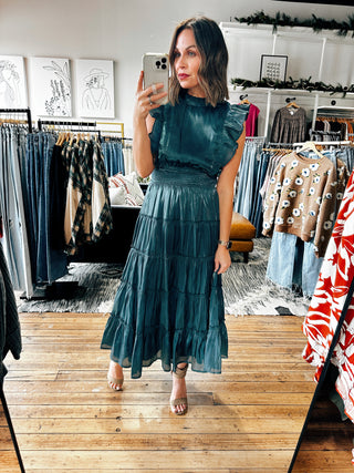 Teal Green View. Tiered Organza Midi Dress-2 Colors-Dresses & Rompers-VerClare Boutique