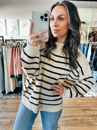 Taupe Black View. Tessa Striped Pullover Sweater-3 Colors-Sweaters-VerClare Boutique