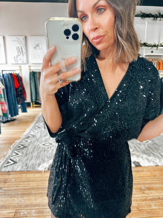 Sequin Wrap Side Tie Romper-Dresses & Rompers-VerClare Boutique