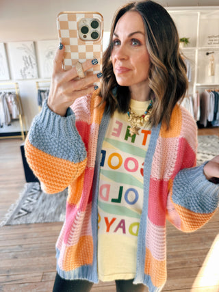 Zaylee Quilted Sweater Cardigan - Sunkist Combo-SweatersZaylee Quilted Sweater Cardigan – Sunkist Combo | VerClare Boutique | Chenoa, IL-Shop the Zaylee Quilted Sweater Cardigan in the Sunkist combo at VerClare Boutique. A cozy quilted knit with a relaxed fit, perfect for layering and everyday wear.-VerClare Boutique