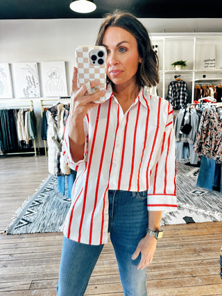 Red Candy Striped Blouse-Tops Casual-VerClare Boutique