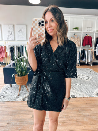 Keilani Sequin Wrap Romper-Dresses & Rompers-VerClare Boutique