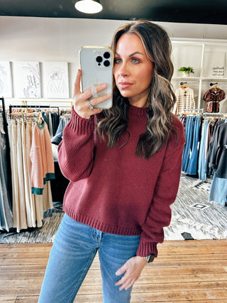 Burgundy Dropped Knit Sweater-Sweaters-VerClare Boutique