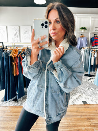 Denim Sherpa Coat-Jackets & Kimonos-VerClare Boutique