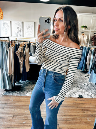 Blink Stripe Off Shoulder-Tops Casual-VerClare Boutique