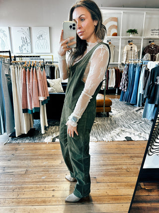 Olive Corduroy Overalls-Bottoms-VerClare Boutique