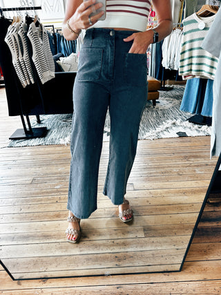 Black Mineral Wash Pants-Bottoms-VerClare Boutique