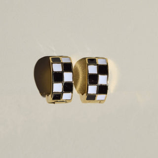 Black & White Checkered Enamel Huggies-Accessories-VerClare Boutique