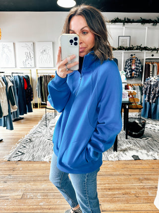 Royal Blue Quarter Zip Pullover-Jackets & Kimonos-VerClare Boutique