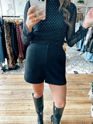 Black Texture Knit Shorts-Bottoms-VerClare Boutique