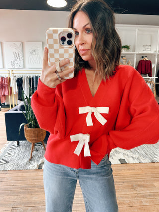 Hadley Front Bow Sweater Cardigan - 2 Colors-Sweaters-VerClare Boutique