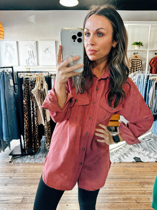 Rose View. Faded Cord Button Up-2 Colors-Tops Casual-VerClare Boutique