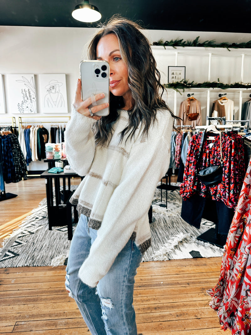 Side View. Mona Stripe Pullover Sweater-sweater-VerClare Boutique