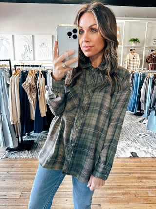 Front View. Harley Khaki Plaid-Tops Casual-VerClare Boutique