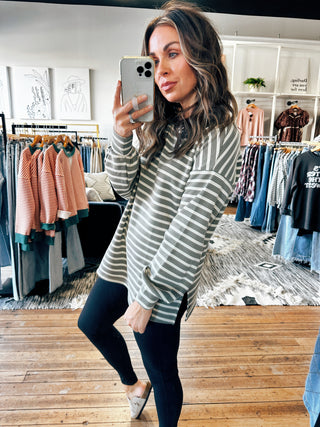 Triple Stripe Cuffed Long Sleeve-3 Colors-Tops Basic Print-VerClare Boutique