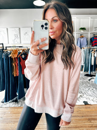 Blush Front View. 
Paige Seamed Sweatshirt-4 Colors-Jackets & Kimonos-VerClare Boutique