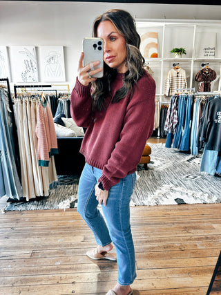 Burgundy Dropped Knit Sweater-Sweaters-VerClare Boutique