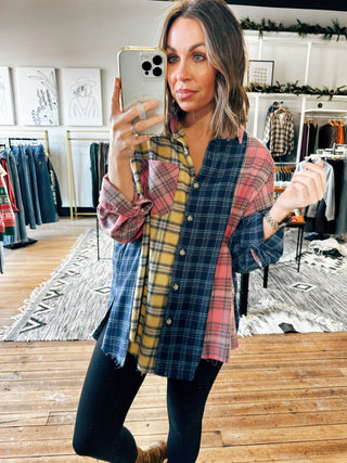 Front View. Neely Multi Color Plaid Shirt-Tops Casual-VerClare Boutique