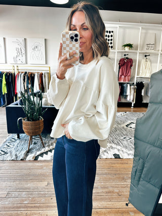Cream Hem Long Sleeve Top-Tops CasualCream Hem Long Sleeve Top | VerClare Boutique | Chenoa, IL-Women's Oversized Top | Cream Hem Long Sleeve Top | Sizes: S, M, L, XL | Free US shipping on all eligible orders. Located in Chenoa, Illinois-VerClare Boutique
