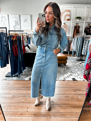 Washed Denim Midi Dress-Dresses & Rompers-VerClare Boutique