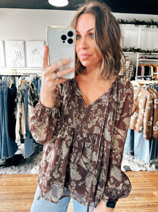 Mikey Long Sleeve Woven Print Blouse-Tops Casual-VerClare Boutique