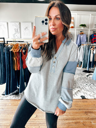 Stormie Grey Henley Sweatshirt-Jackets & Kimonos-VerClare Boutique