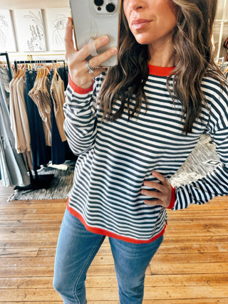 Tomato Stripe Sweater-Tops Basic Print-VerClare Boutique