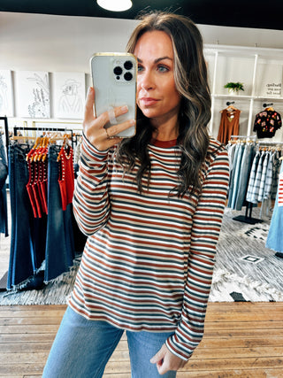 Brynda Striped Brown Top-Tops Basic Stripe-VerClare Boutique