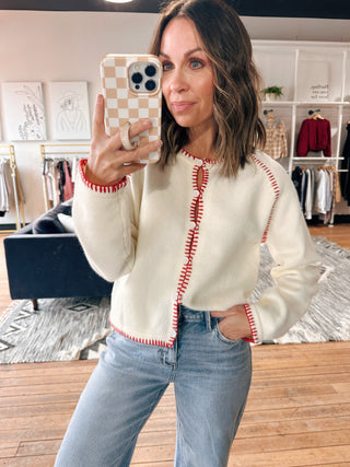 Delyra Contrast Blanket Stitch Cardigan-Sweaters-VerClare Boutique