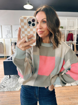 Valerie Multicolor Checkered Sweater-SweatersValerie Multicolor Checkered Sweater | VerClare Boutique-Multicolor checkered sweater with bright pink accents and a cozy, relaxed fit. Cute, colorful, and perfect for everyday wear. Free US shipping from VerClare Boutique.-VerClare Boutique