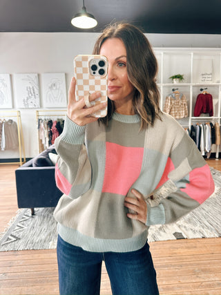 Valerie Multicolor Checkered Sweater-SweatersValerie Multicolor Checkered Sweater | VerClare Boutique-Multicolor checkered sweater with bright pink accents and a cozy, relaxed fit. Cute, colorful, and perfect for everyday wear. Free US shipping from VerClare Boutique.-VerClare Boutique