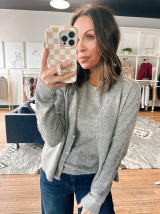 Kathy Brushed Tank & Cardigan Set-SweatersKathy Brushed Tank & Cardigan Set | VerClare Boutique | Chenoa, IL-Soft brushed knit tank and cardigan set in heather grey. Cozy, lightweight, and perfect for layering or lounging. Free US shipping from VerClare Boutique.-VerClare Boutique