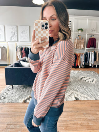 Elara Pinstriped Terry Sweatshirt-Tops Basic SolidElara Pinstriped Terry Sweatshirt | VerClare Boutique | Chenoa, IL-Soft terry sweatshirt with vintage-style pinstripes and contrasting trim. Cozy, lightweight, and perfect for casual everyday wear. Free US shipping from VerClare Boutique.-VerClare Boutique