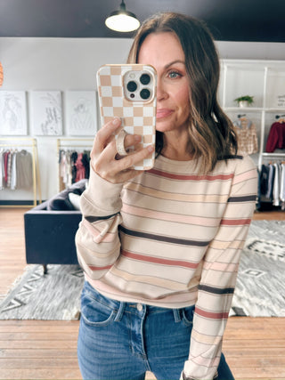 Stacy Top-Vintage Stripe-Tops Basic PrintStacy Top – Vintage Stripe | VerClare Boutique | Chenoa, IL-Vintage-inspired striped long sleeve top with a soft feel and easy, everyday fit. Perfect for casual layering. Free US shipping from VerClare Boutique.-VerClare Boutique