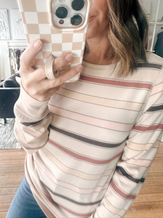 Stacy Top-Vintage Stripe-Tops Basic PrintStacy Top – Vintage Stripe | VerClare Boutique | Chenoa, IL-Vintage-inspired striped long sleeve top with a soft feel and easy, everyday fit. Perfect for casual layering. Free US shipping from VerClare Boutique.-VerClare Boutique